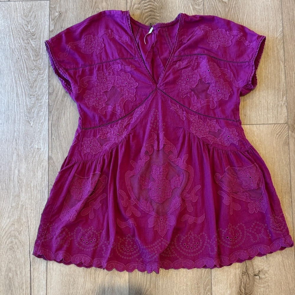 Free People Magenta Embroidered V-Neck minidress